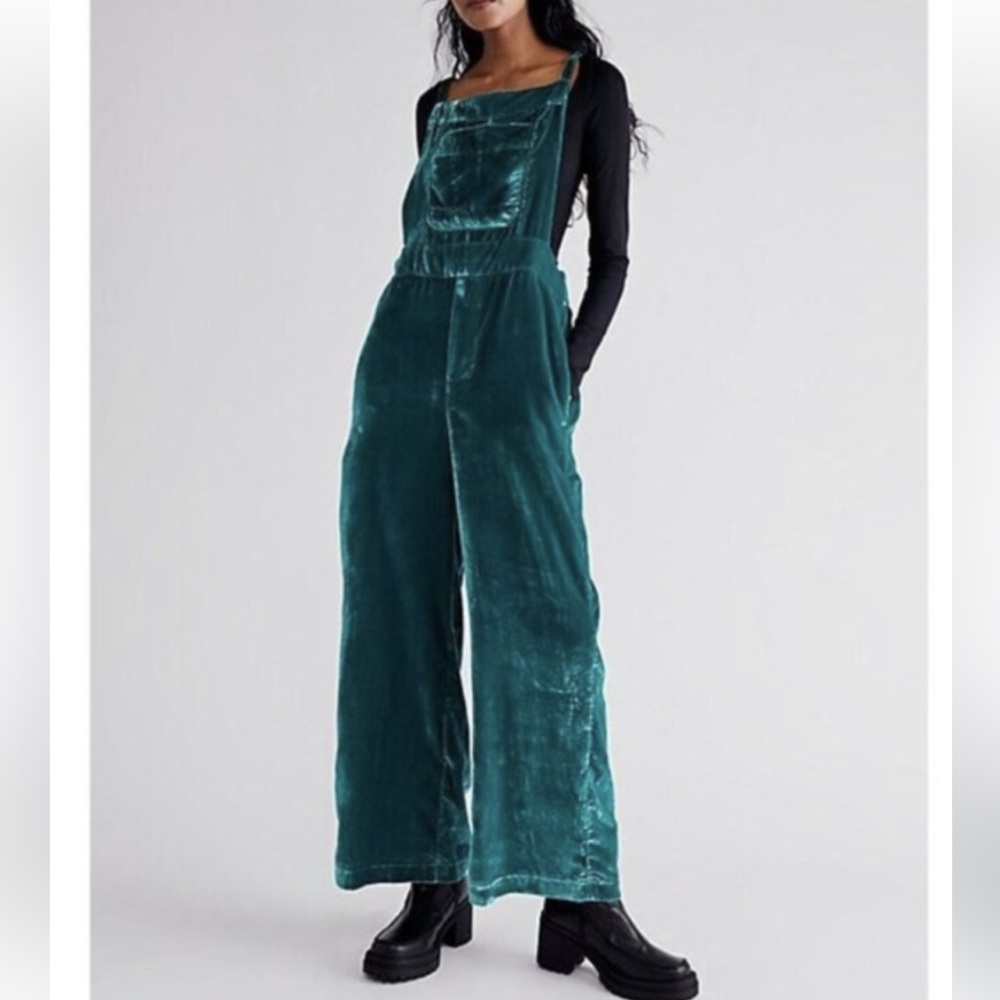 Free People Teal Velvet Jumpsuit